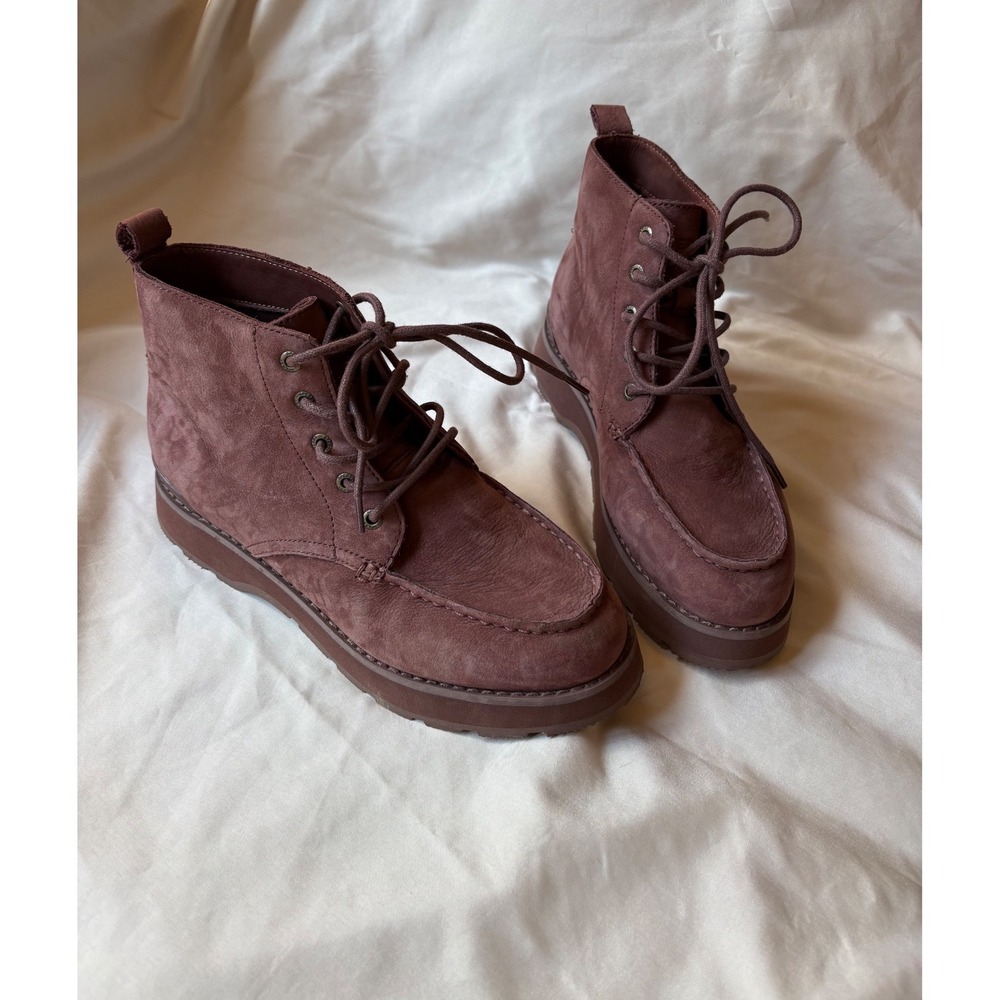 Sperry Newbury Lug WM Burgundy Nubuck Leather Lace Up Ankle Boots 7.5 104884